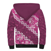 Vintage Pink Polynesia Sherpa Hoodie Plumeria With Hibiscus Tropical Vibes