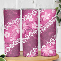 Vintage Pink Polynesia Skinny Tumbler Plumeria With Hibiscus Tropical Vibes