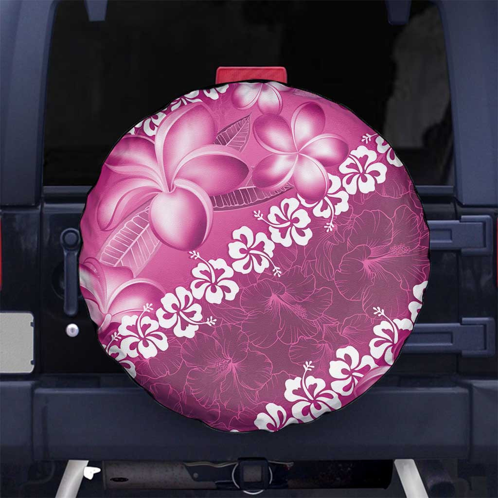 Vintage Pink Polynesia Spare Tire Cover Plumeria With Hibiscus Tropical Vibes
