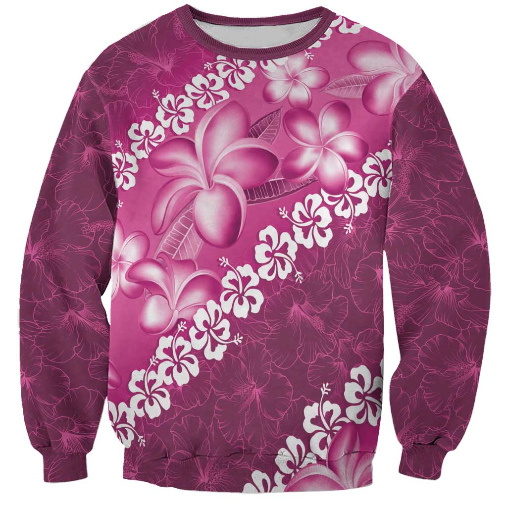 Vintage Pink Polynesia Sweatshirt Plumeria With Hibiscus Tropical Vibes LT14 Unisex Pink - Polynesian Pride