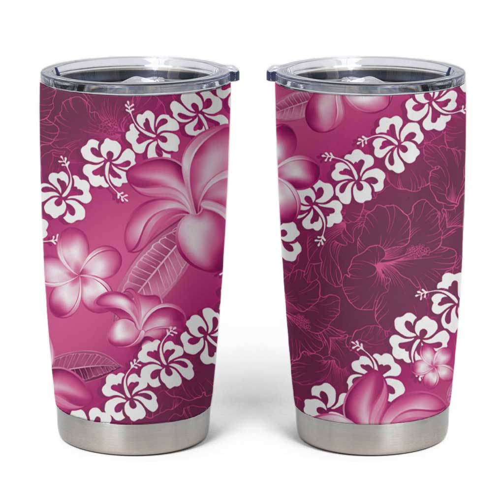 Vintage Pink Polynesia Tumbler Cup Plumeria With Hibiscus Tropical Vibes