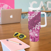 Vintage Pink Polynesia Tumbler With Handle Plumeria With Hibiscus Tropical Vibes