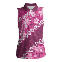 Vintage Pink Polynesia Women Sleeveless Polo Shirt Plumeria With Hibiscus Tropical Vibes LT14 Female Pink - Polynesian Pride