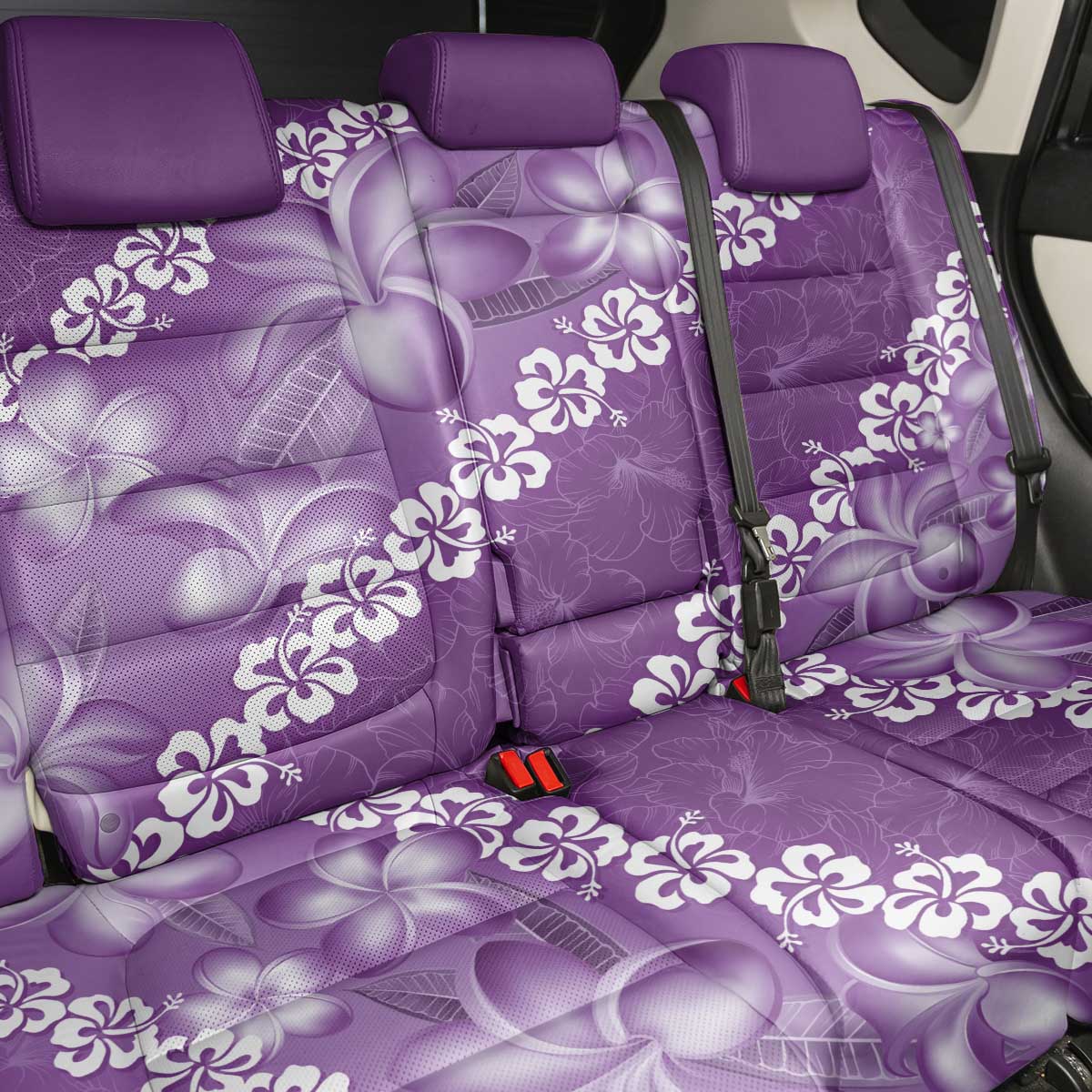 Vintage Purple Polynesia Back Car Seat Cover Plumeria With Hibiscus Tropical Vibes
