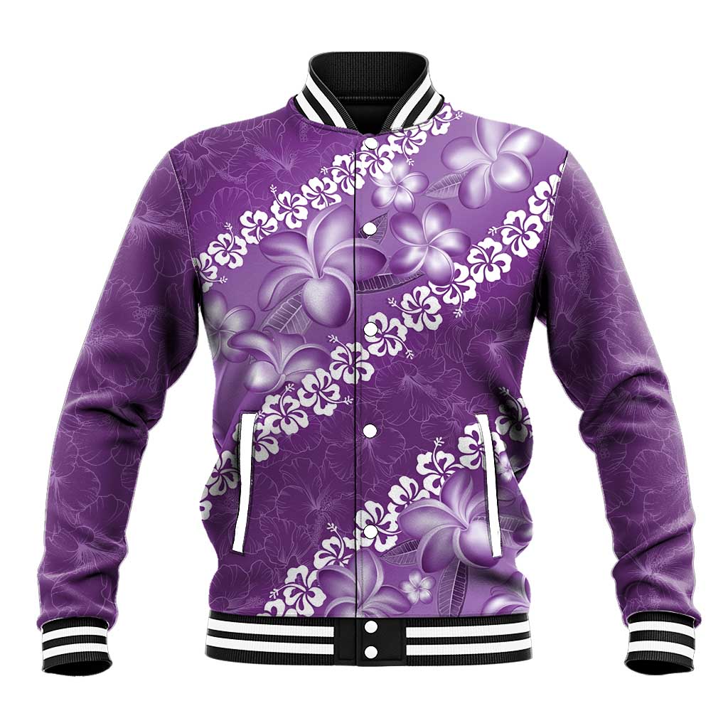 Vintage Purple Polynesia Baseball Jacket Plumeria With Hibiscus Tropical Vibes LT14 Unisex Purple - Polynesian Pride