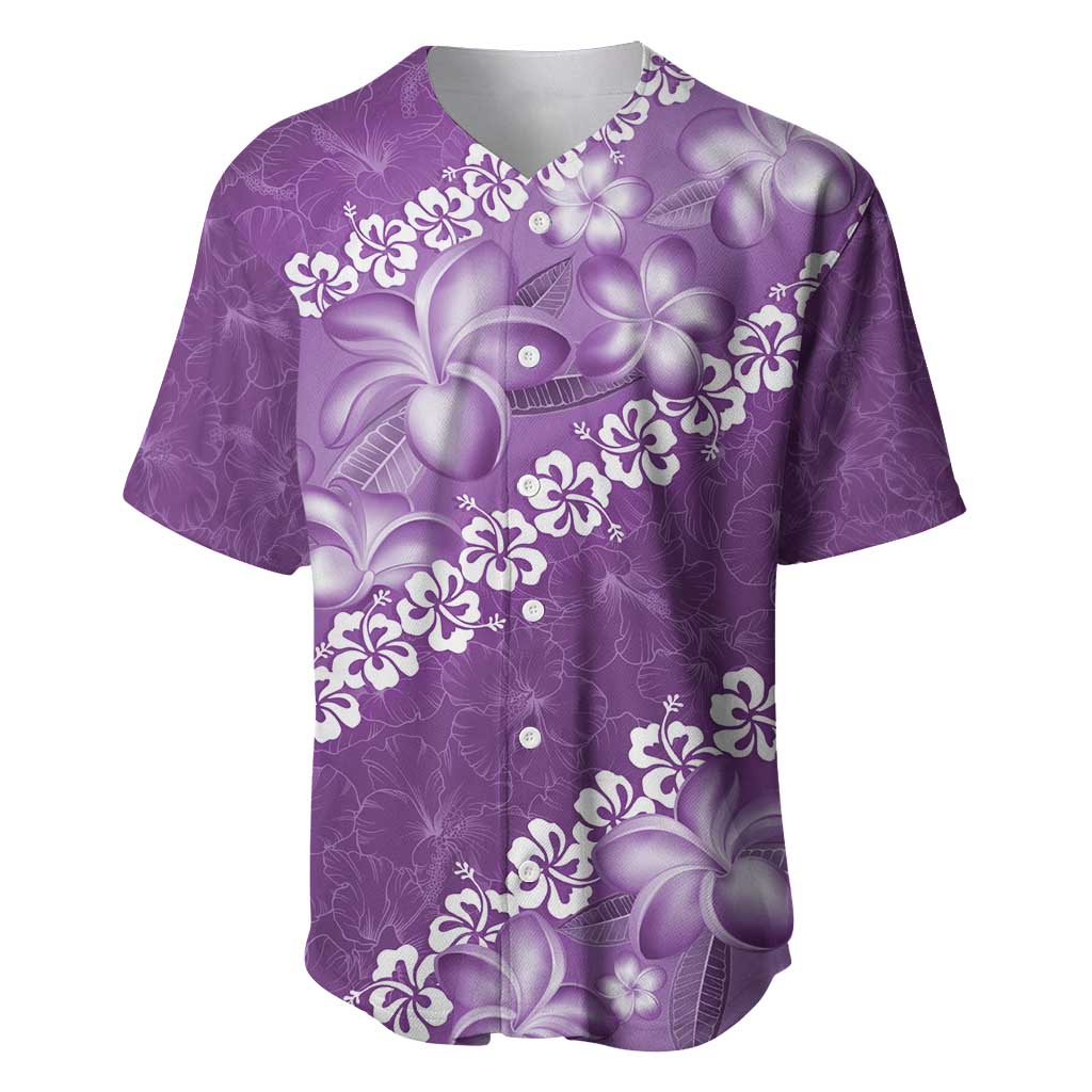 Vintage Purple Polynesia Baseball Jersey Plumeria With Hibiscus Tropical Vibes LT14 Purple - Polynesian Pride