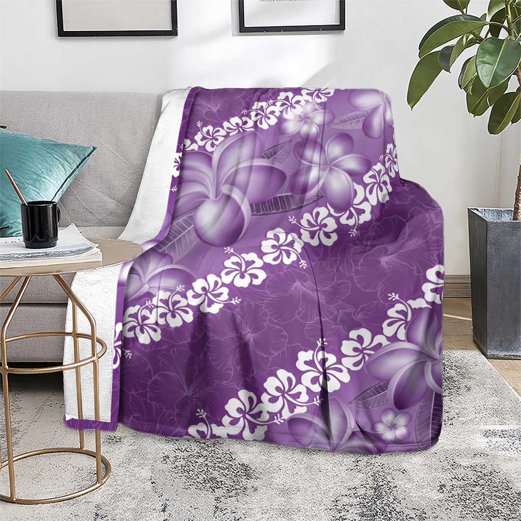 Vintage Purple Polynesia Blanket Plumeria With Hibiscus Tropical Vibes