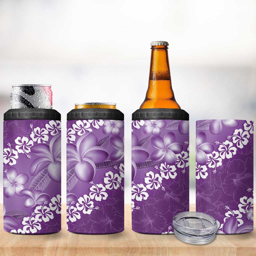 Vintage Purple Polynesia 4 in 1 Can Cooler Tumbler Plumeria With Hibiscus Tropical Vibes LT14 - Polynesian Pride