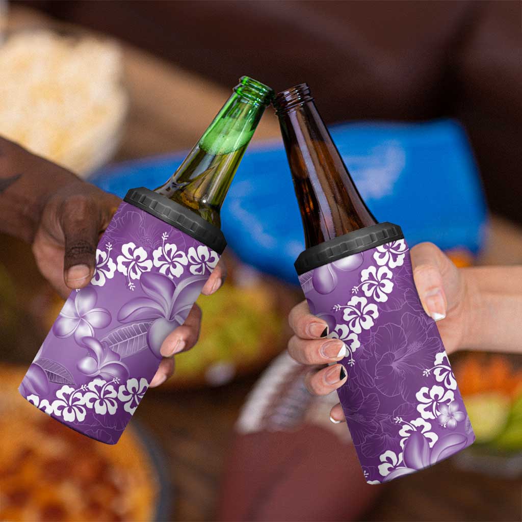 Vintage Purple Polynesia 4 in 1 Can Cooler Tumbler Plumeria With Hibiscus Tropical Vibes LT14 - Polynesian Pride
