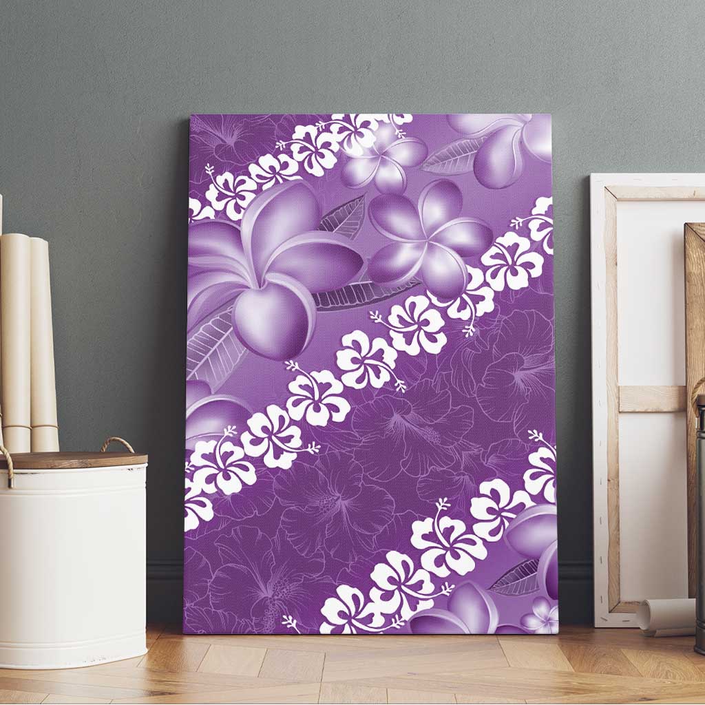 Vintage Purple Polynesia Canvas Wall Art Plumeria With Hibiscus Tropical Vibes