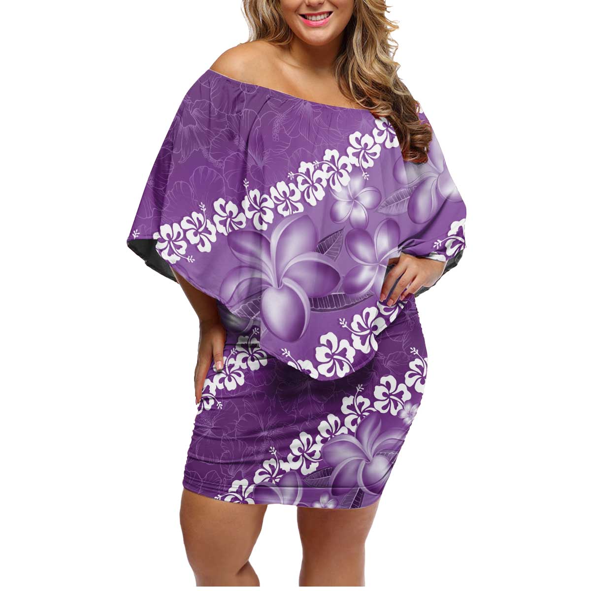 Vintage Purple Polynesia Family Matching Off Shoulder Short Dress and Hawaiian Shirt Plumeria With Hibiscus Tropical Vibes