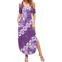 Vintage Purple Polynesia Family Matching Summer Maxi Dress and Hawaiian Shirt Plumeria With Hibiscus Tropical Vibes