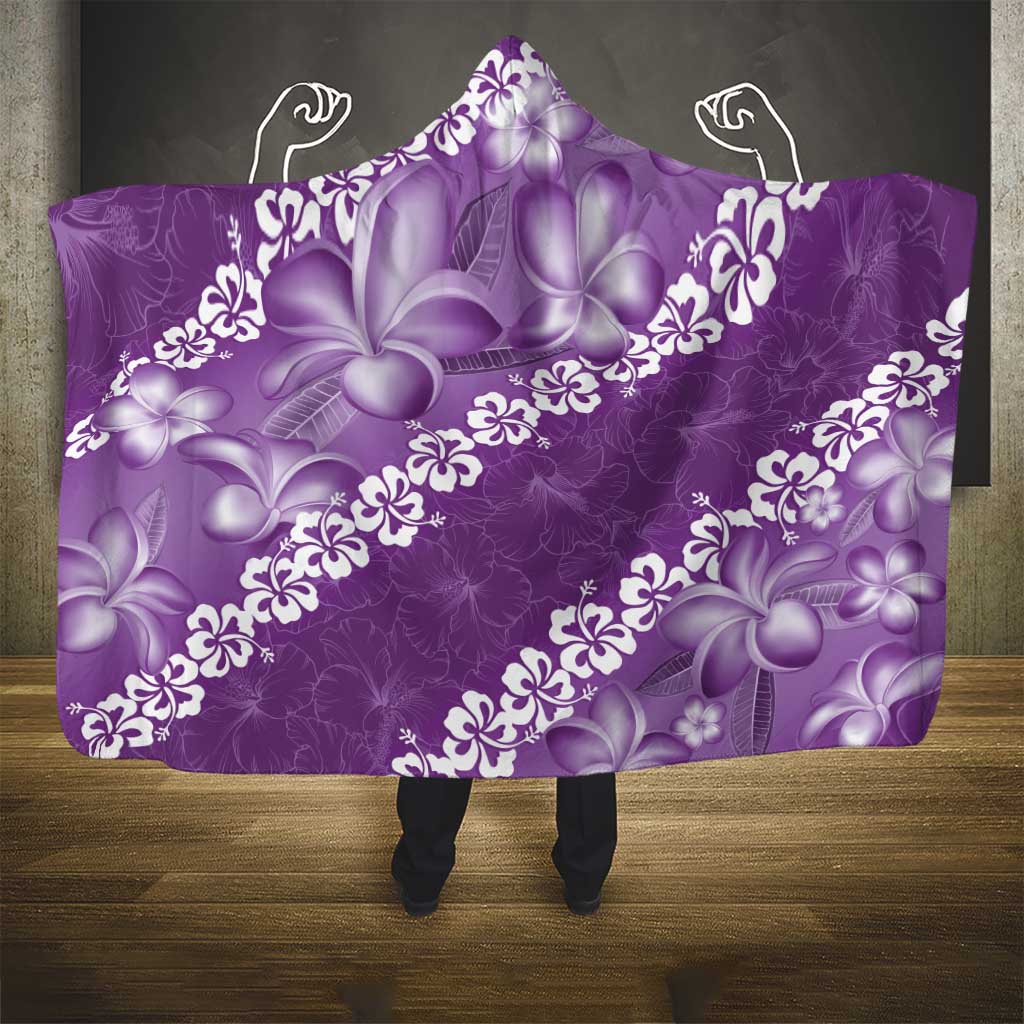 Vintage Purple Polynesia Hooded Blanket Plumeria With Hibiscus Tropical Vibes