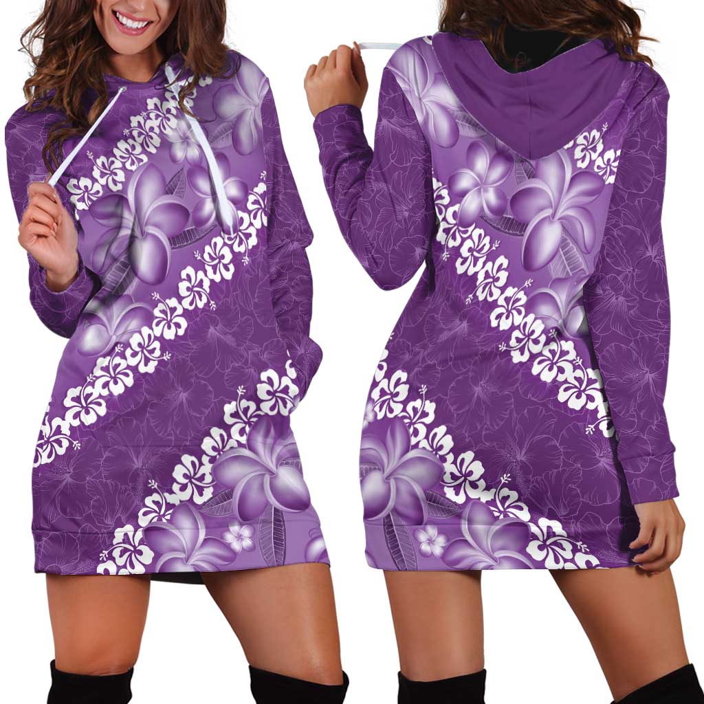 Vintage Purple Polynesia Hoodie Dress Plumeria With Hibiscus Tropical Vibes