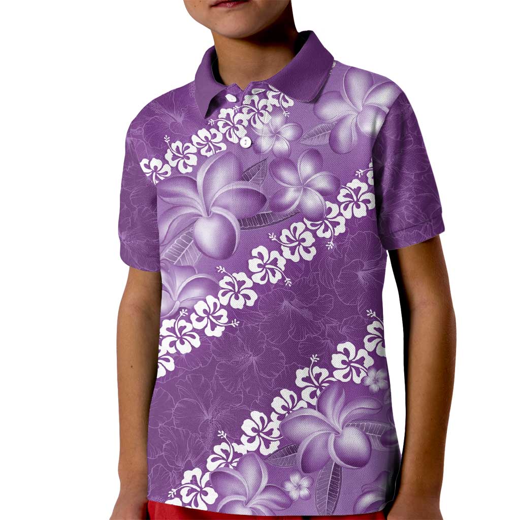 Vintage Purple Polynesia Kid Polo Shirt Plumeria With Hibiscus Tropical Vibes LT14 Kid Purple - Polynesian Pride