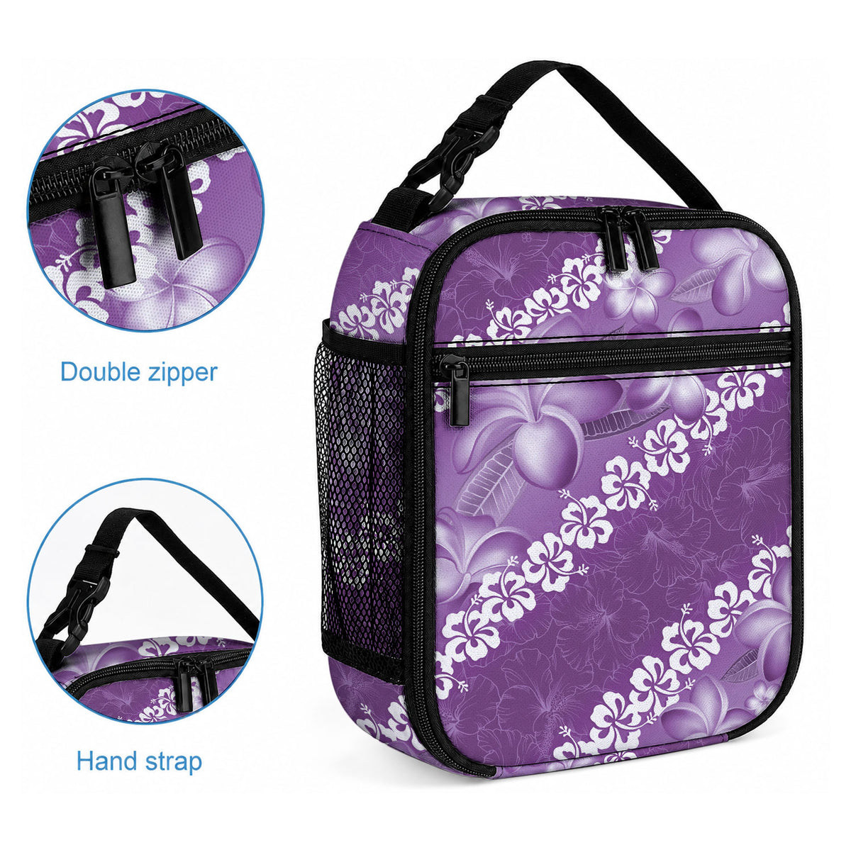 Vintage Purple Polynesia Lunch Bag Plumeria With Hibiscus Tropical Vibes LT14 - Polynesian Pride