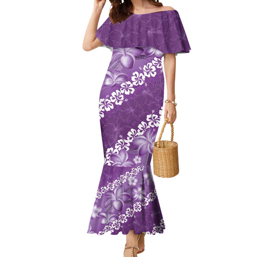 Vintage Purple Polynesia Mermaid Dress Plumeria With Hibiscus Tropical Vibes LT14 Women Purple - Polynesian Pride