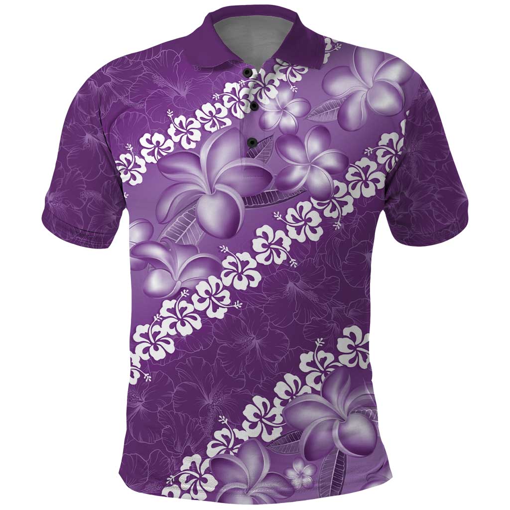 Vintage Purple Polynesia Polo Shirt Plumeria With Hibiscus Tropical Vibes LT14 Purple - Polynesian Pride