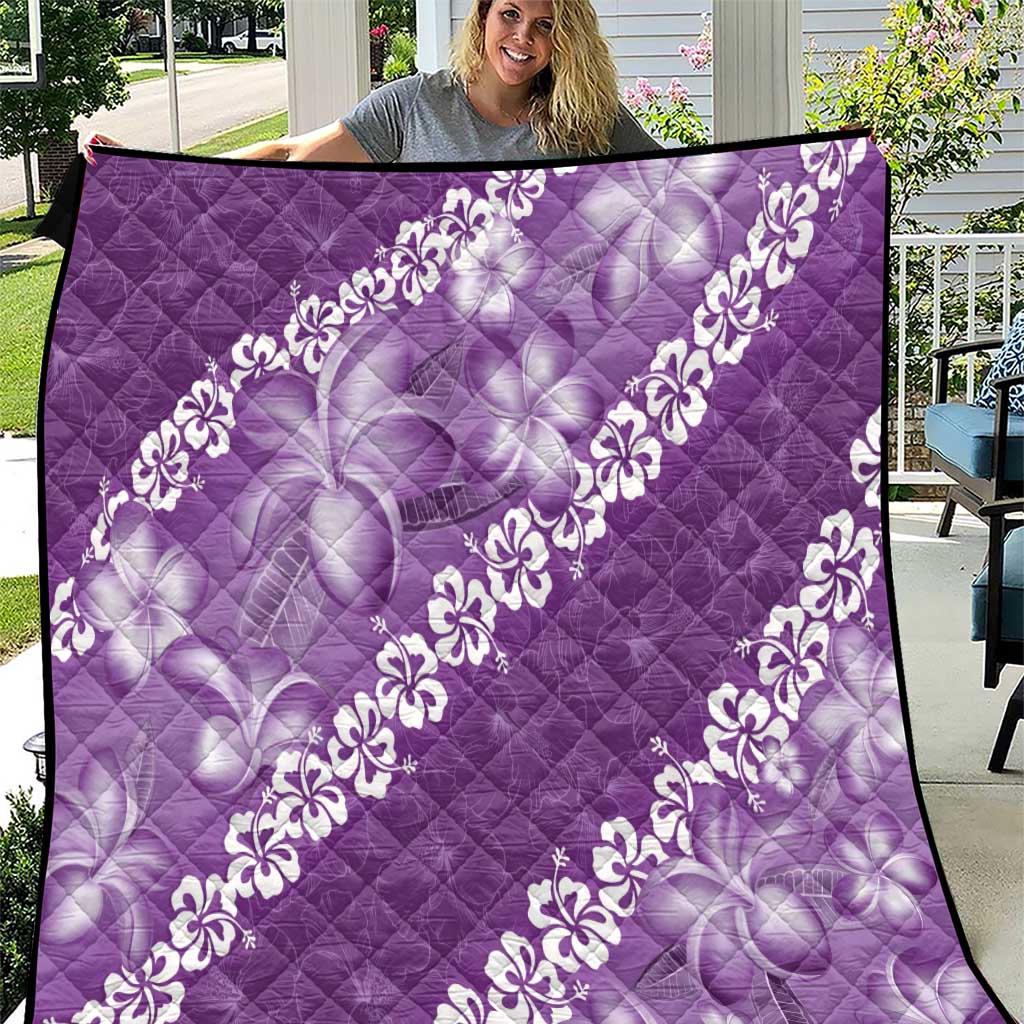Vintage Purple Polynesia Quilt Plumeria With Hibiscus Tropical Vibes LT14 Purple - Polynesian Pride