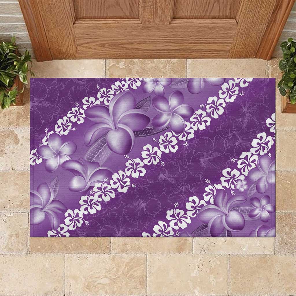 Vintage Purple Polynesia Rubber Doormat Plumeria With Hibiscus Tropical Vibes