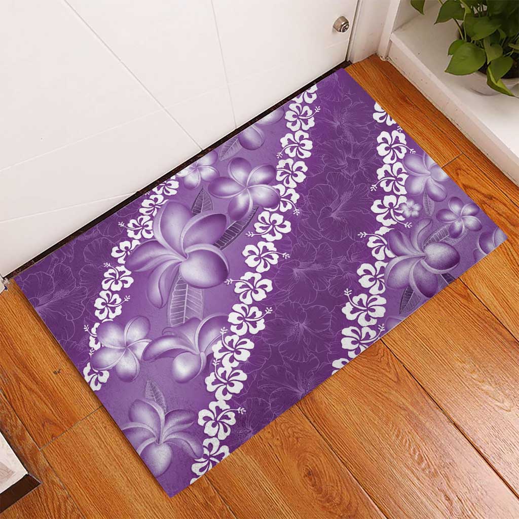 Vintage Purple Polynesia Rubber Doormat Plumeria With Hibiscus Tropical Vibes