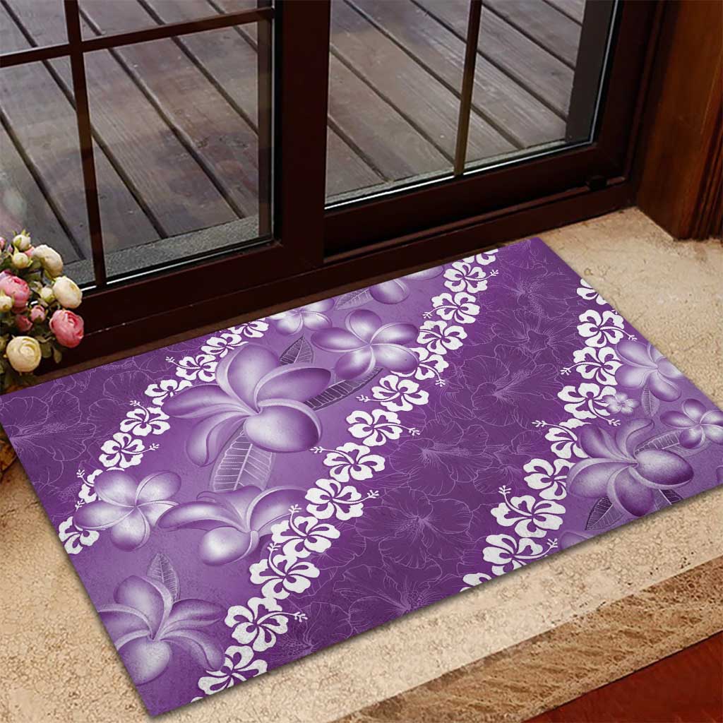 Vintage Purple Polynesia Rubber Doormat Plumeria With Hibiscus Tropical Vibes