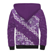 Vintage Purple Polynesia Sherpa Hoodie Plumeria With Hibiscus Tropical Vibes