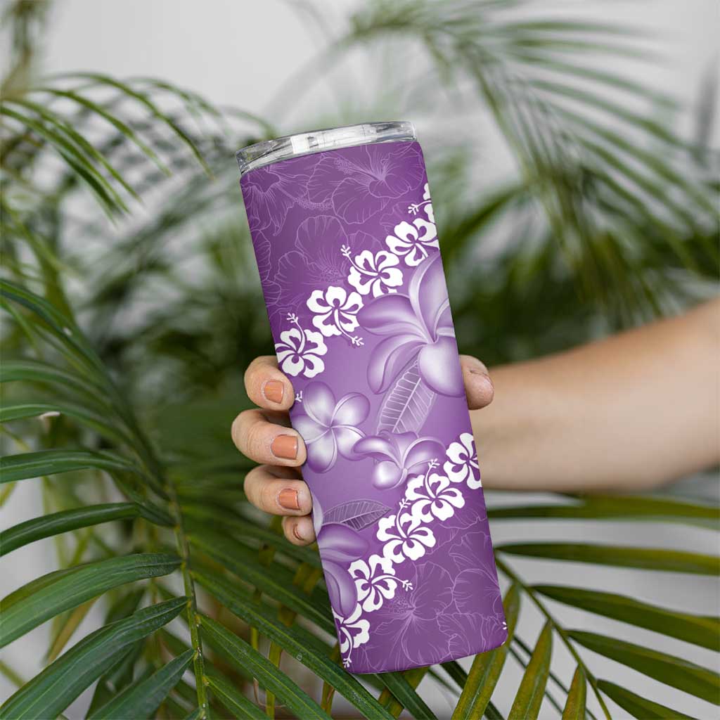 Vintage Purple Polynesia Skinny Tumbler Plumeria With Hibiscus Tropical Vibes LT14 - Polynesian Pride