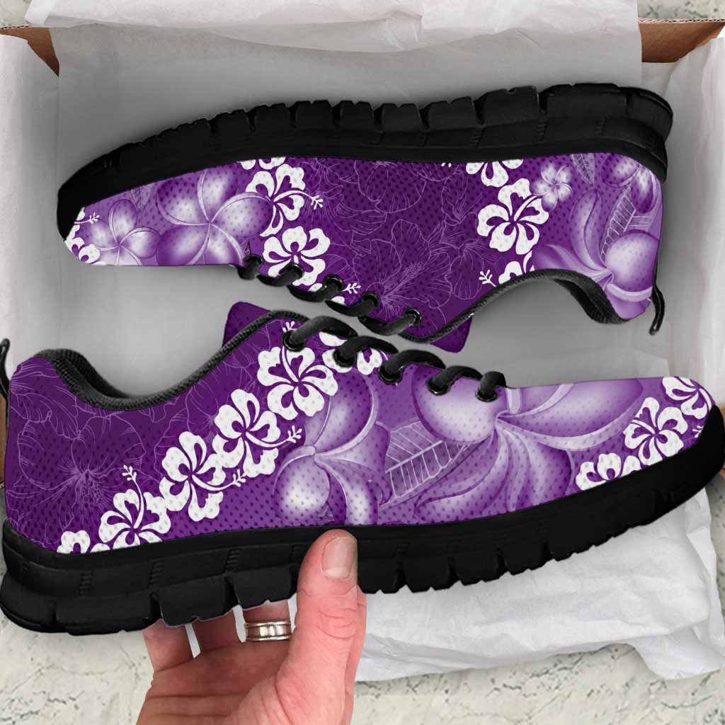 Vintage Purple Polynesia Sneakers Plumeria With Hibiscus Tropical Vibes