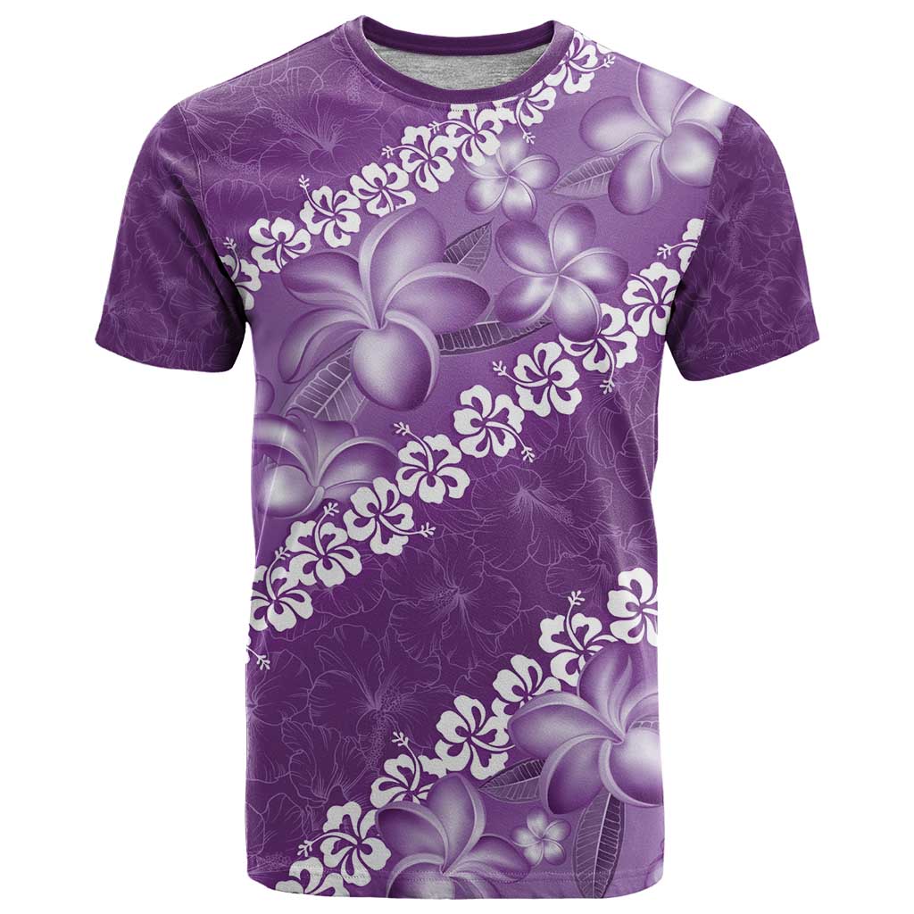 Vintage Purple Polynesia T Shirt Plumeria With Hibiscus Tropical Vibes LT14 Purple - Polynesian Pride