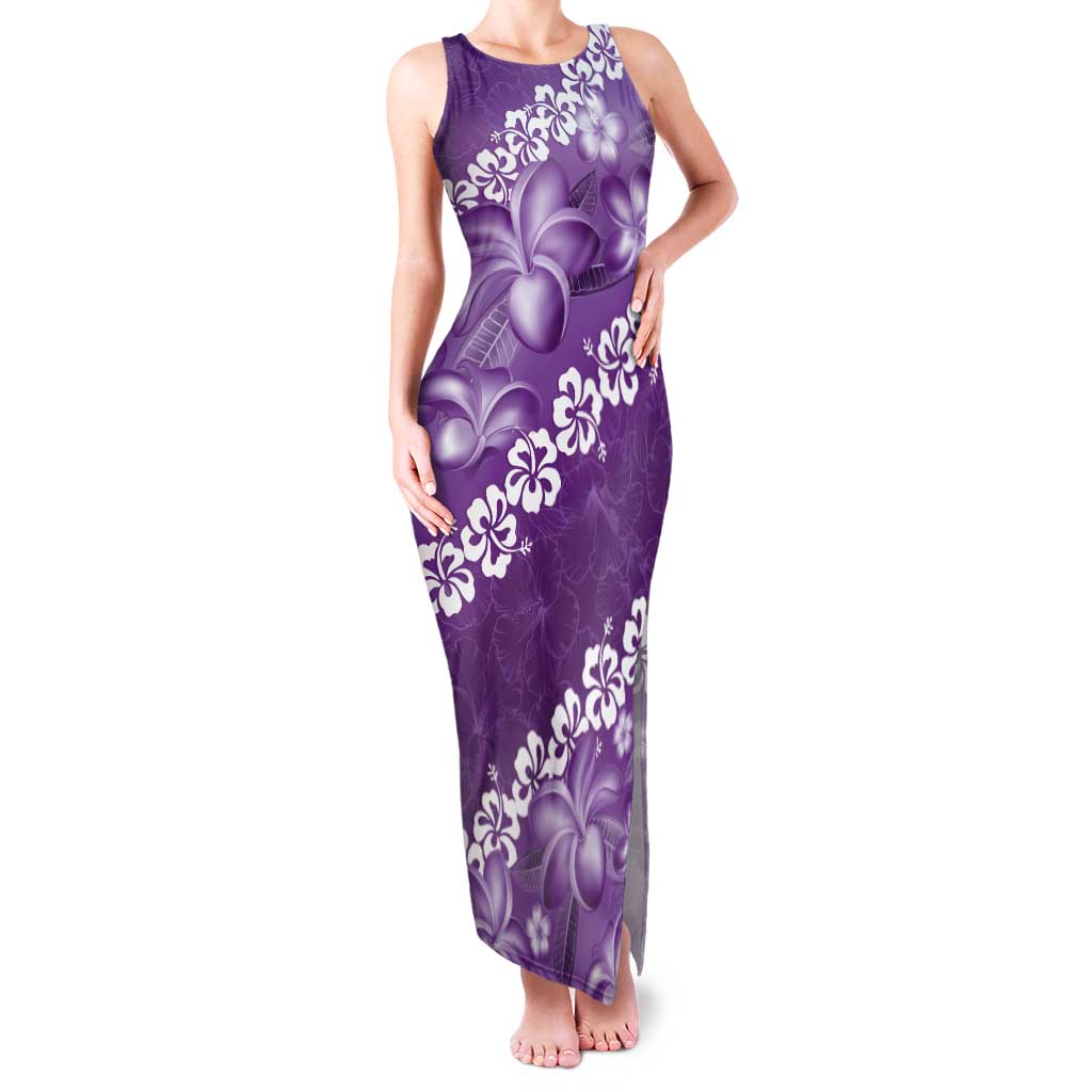 Vintage Purple Polynesia Tank Maxi Dress Plumeria With Hibiscus Tropical Vibes LT14 Women Purple - Polynesian Pride