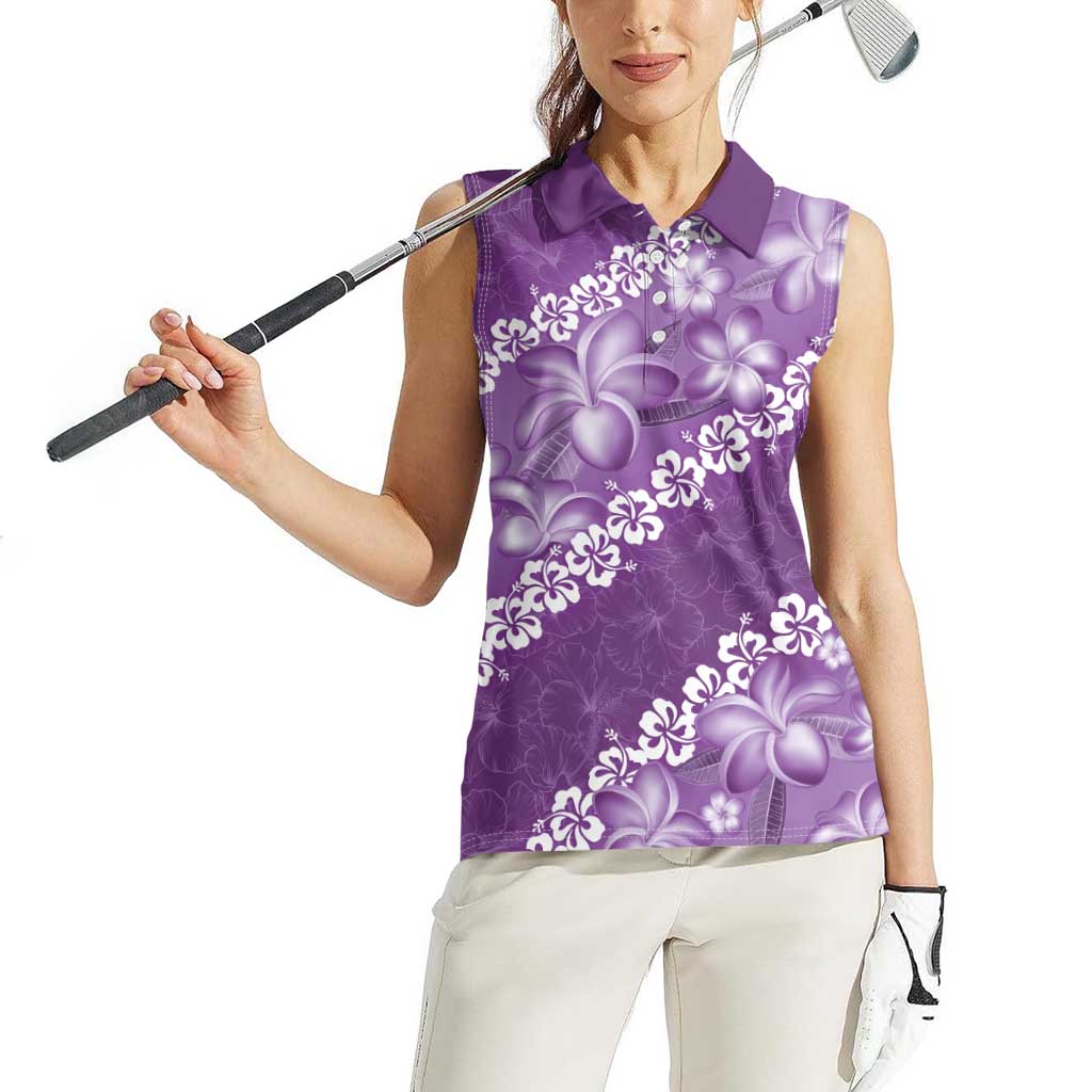 Vintage Purple Polynesia Women Sleeveless Polo Shirt Plumeria With Hibiscus Tropical Vibes LT14 - Polynesian Pride
