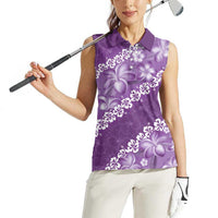 Vintage Purple Polynesia Women Sleeveless Polo Shirt Plumeria With Hibiscus Tropical Vibes LT14 - Polynesian Pride
