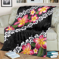 Black Polynesia Blanket Plumeria With Hibiscus Pattern Tropical Vibes