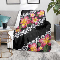 Black Polynesia Blanket Plumeria With Hibiscus Pattern Tropical Vibes