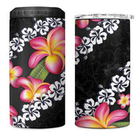Black Polynesia 4 in 1 Can Cooler Tumbler Plumeria With Hibiscus Pattern Tropical Vibes LT14 One Size: 16 oz Black - Polynesian Pride