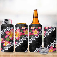 Black Polynesia 4 in 1 Can Cooler Tumbler Plumeria With Hibiscus Pattern Tropical Vibes LT14 - Polynesian Pride