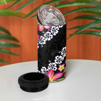 Black Polynesia 4 in 1 Can Cooler Tumbler Plumeria With Hibiscus Pattern Tropical Vibes LT14 - Polynesian Pride