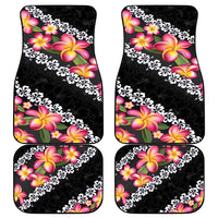Black Polynesia Car Mats Plumeria With Hibiscus Pattern Tropical Vibes