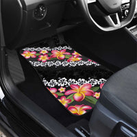 Black Polynesia Car Mats Plumeria With Hibiscus Pattern Tropical Vibes