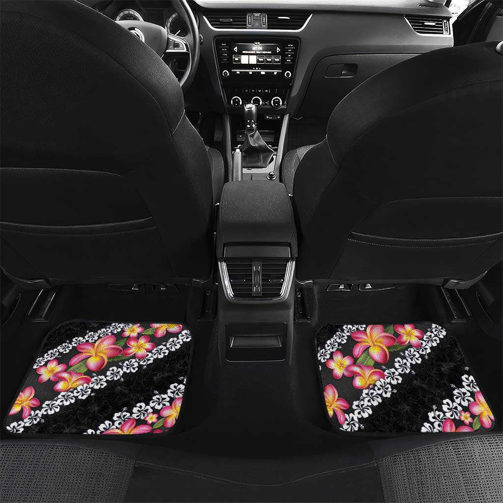 Black Polynesia Car Mats Plumeria With Hibiscus Pattern Tropical Vibes