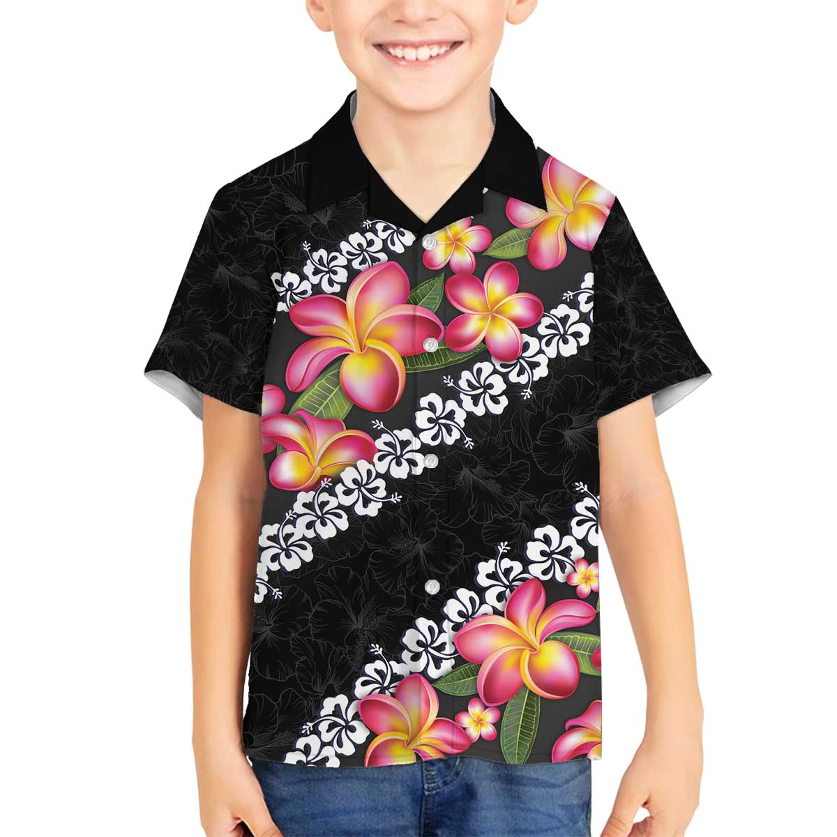 Black Polynesia Family Matching Puletasi and Hawaiian Shirt Plumeria With Hibiscus Pattern Tropical Vibes