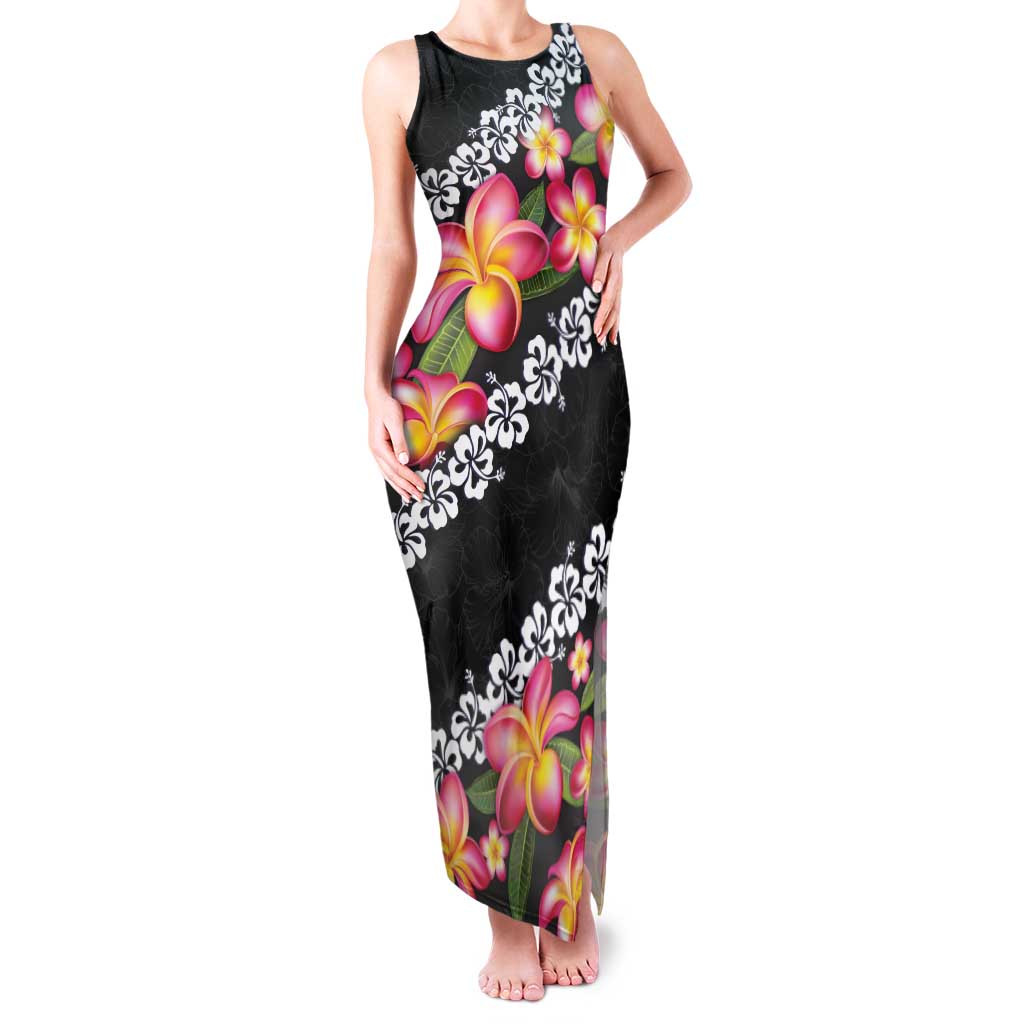 Black Polynesia Family Matching Tank Maxi Dress and Hawaiian Shirt Plumeria With Hibiscus Pattern Tropical Vibes