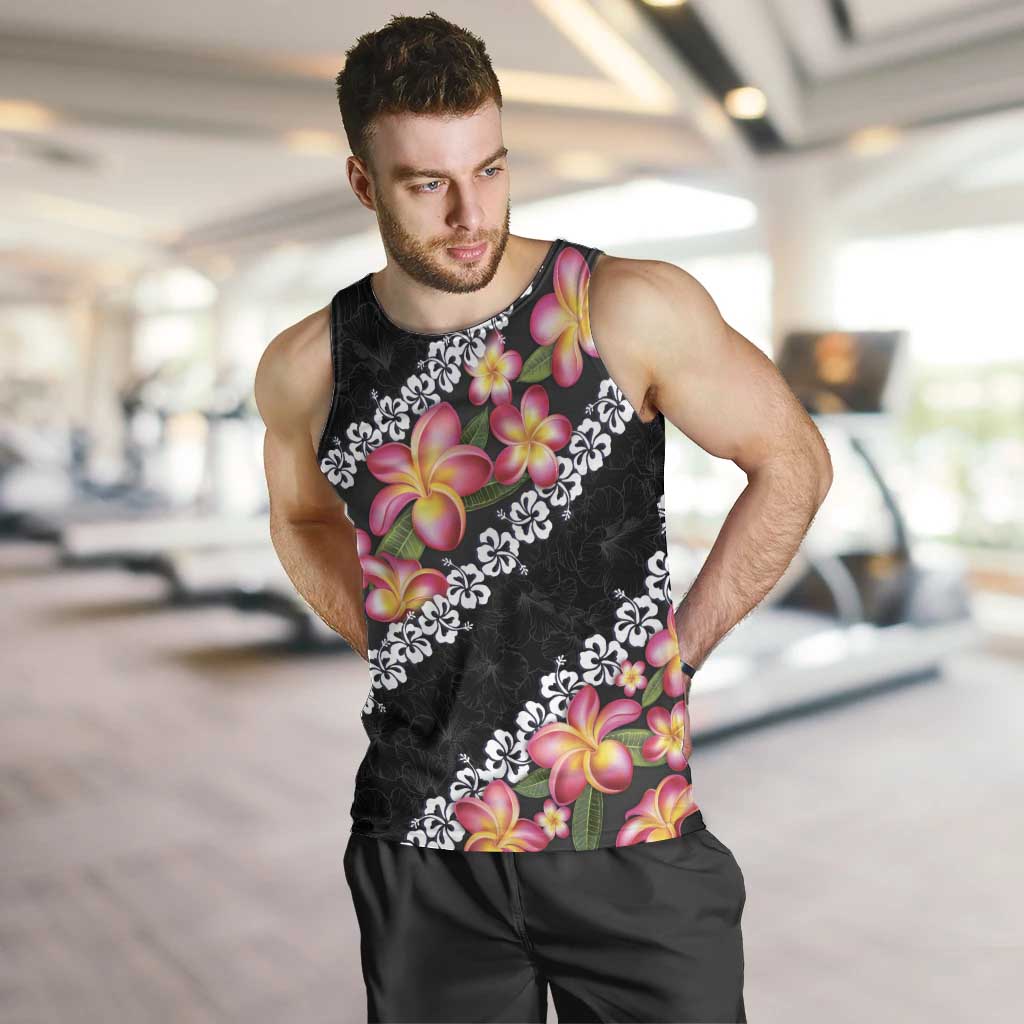 Black Polynesia Men Tank Top Plumeria With Hibiscus Pattern Tropical Vibes