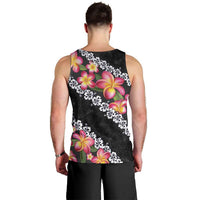 Black Polynesia Men Tank Top Plumeria With Hibiscus Pattern Tropical Vibes