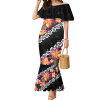 Black Polynesia Mermaid Dress Plumeria With Hibiscus Pattern Tropical Vibes LT14 Women Black - Polynesian Pride