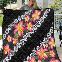 Black Polynesia Quilt Plumeria With Hibiscus Pattern Tropical Vibes LT14 Black - Polynesian Pride