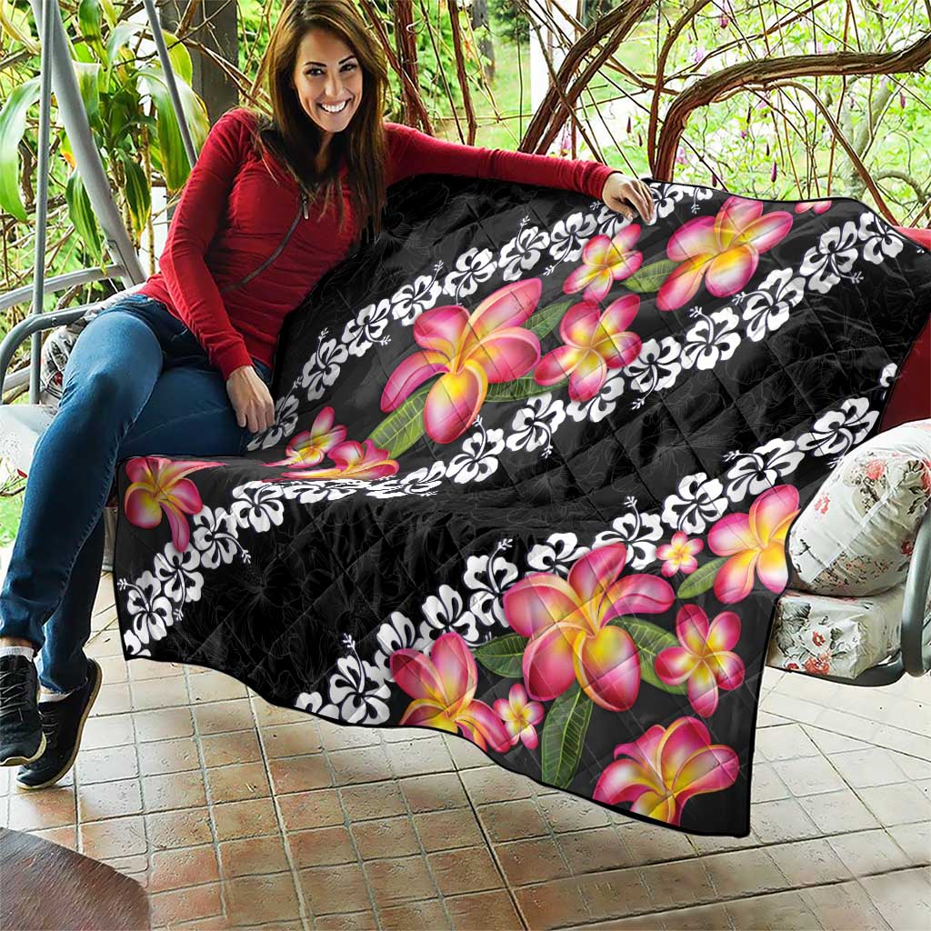 Black Polynesia Quilt Plumeria With Hibiscus Pattern Tropical Vibes LT14 - Polynesian Pride