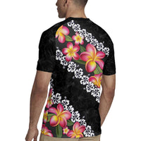 Black Polynesia Rugby Jersey Plumeria With Hibiscus Pattern Tropical Vibes