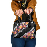 Black Polynesia Shoulder Handbag Plumeria With Hibiscus Pattern Tropical Vibes LT14 One Size Black - Polynesian Pride